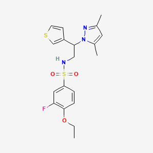 molecular formula C19H22FN3O3S2 B2680658 N-(2-(3,5-dimethyl-1H-pyrazol-1-yl)-2-(thiophen-3-yl)ethyl)-4-ethoxy-3-fluorobenzenesulfonamide CAS No. 2034546-44-4