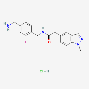 molecular formula C18H20ClFN4O B2680669 N-[[4-(Aminomethyl)-2-fluorophenyl]methyl]-2-(1-methylindazol-5-yl)acetamide;hydrochloride CAS No. 2418717-33-4