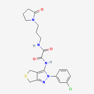 molecular formula C20H22ClN5O3S B2680679 N-[2-(3-chlorophenyl)-2H,4H,6H-thieno[3,4-c]pyrazol-3-yl]-N'-[3-(2-oxopyrrolidin-1-yl)propyl]ethanediamide CAS No. 923062-68-4