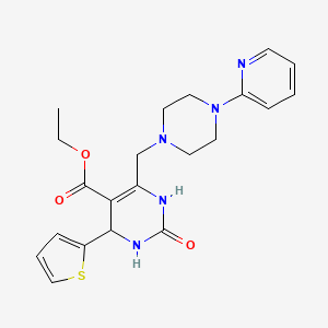molecular formula C21H25N5O3S B2680768 Ethyl 2-oxo-6-{[4-(pyridin-2-yl)piperazin-1-yl]methyl}-4-(thiophen-2-yl)-1,2,3,4-tetrahydropyrimidine-5-carboxylate CAS No. 893325-37-6
