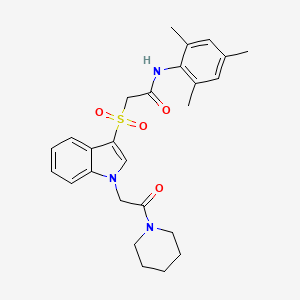 molecular formula C26H31N3O4S B2680784 N-mesityl-2-((1-(2-oxo-2-(piperidin-1-yl)ethyl)-1H-indol-3-yl)sulfonyl)acetamide CAS No. 878058-72-1