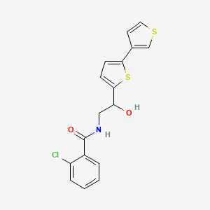 molecular formula C17H14ClNO2S2 B2680859 N-(2-([2,3'-bithiophen]-5-yl)-2-hydroxyethyl)-2-chlorobenzamide CAS No. 2309802-97-7