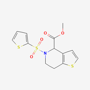 molecular formula C13H13NO4S3 B2680877 Methyl 5-(thiophen-2-ylsulfonyl)-4,5,6,7-tetrahydrothieno[3,2-c]pyridine-4-carboxylate CAS No. 1421444-95-2
