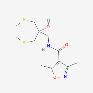 molecular formula C12H18N2O3S2 B2680950 N-[(6-Hydroxy-1,4-dithiepan-6-yl)methyl]-3,5-dimethyl-1,2-oxazole-4-carboxamide CAS No. 2415530-75-3