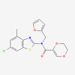 molecular formula C18H15ClN2O4S B2680997 N-(6-chloro-4-methyl-1,3-benzothiazol-2-yl)-N-[(furan-2-yl)methyl]-5,6-dihydro-1,4-dioxine-2-carboxamide CAS No. 922454-95-3