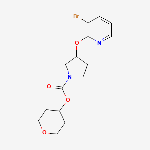molecular formula C15H19BrN2O4 B2681036 tetrahydro-2H-pyran-4-yl 3-((3-bromopyridin-2-yl)oxy)pyrrolidine-1-carboxylate CAS No. 1903442-26-1