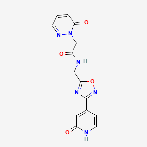 molecular formula C14H12N6O4 B2681086 N-((3-(2-oxo-1,2-dihydropyridin-4-yl)-1,2,4-oxadiazol-5-yl)methyl)-2-(6-oxopyridazin-1(6H)-yl)acetamide CAS No. 2034268-48-7