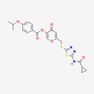 6-(((5-(cyclopropanecarboxamido)-1,3,4-thiadiazol-2-yl)thio)methyl)-4-oxo-4H-pyran-3-yl 4-isopropoxybenzoate