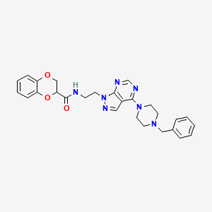 molecular formula C27H29N7O3 B2681099 N-(2-(4-(4-benzylpiperazin-1-yl)-1H-pyrazolo[3,4-d]pyrimidin-1-yl)ethyl)-2,3-dihydrobenzo[b][1,4]dioxine-2-carboxamide CAS No. 1021257-12-4