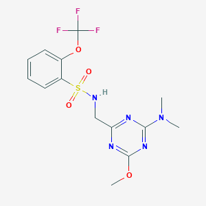 molecular formula C14H16F3N5O4S B2681211 N-((4-(dimethylamino)-6-methoxy-1,3,5-triazin-2-yl)methyl)-2-(trifluoromethoxy)benzenesulfonamide CAS No. 2034350-98-4