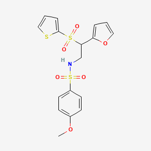 molecular formula C17H17NO6S3 B2681223 N-[2-(furan-2-yl)-2-(thiophene-2-sulfonyl)ethyl]-4-methoxybenzene-1-sulfonamide CAS No. 896329-72-9