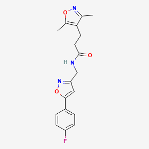 molecular formula C18H18FN3O3 B2681227 3-(3,5-dimethyl-1,2-oxazol-4-yl)-N-{[5-(4-fluorophenyl)-1,2-oxazol-3-yl]methyl}propanamide CAS No. 1208788-14-0