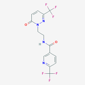 molecular formula C14H10F6N4O2 B2681264 N-{2-[6-oxo-3-(trifluoromethyl)-1,6-dihydropyridazin-1-yl]ethyl}-6-(trifluoromethyl)pyridine-3-carboxamide CAS No. 2415623-22-0