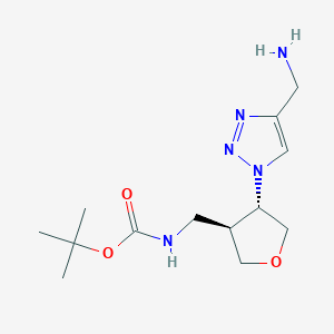 molecular formula C13H23N5O3 B2681267 rac-tert-butylN-{[(3R,4R)-4-[4-(aminomethyl)-1H-1,2,3-triazol-1-yl]oxolan-3-yl]methyl}carbamate,trans CAS No. 2241129-41-7