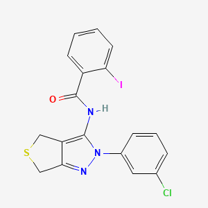 molecular formula C18H13ClIN3OS B2681272 N-(2-(3-chlorophenyl)-4,6-dihydro-2H-thieno[3,4-c]pyrazol-3-yl)-2-iodobenzamide CAS No. 450340-65-5