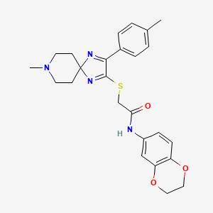 molecular formula C25H28N4O3S B2681284 N-(2,3-DIHYDRO-1,4-BENZODIOXIN-6-YL)-2-{[8-METHYL-3-(4-METHYLPHENYL)-1,4,8-TRIAZASPIRO[4.5]DECA-1,3-DIEN-2-YL]SULFANYL}ACETAMIDE CAS No. 1216844-66-4