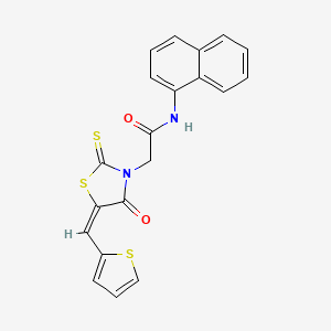 molecular formula C20H14N2O2S3 B2681300 N-(naphthalen-1-yl)-2-[(5E)-4-oxo-2-sulfanylidene-5-[(thiophen-2-yl)methylidene]-1,3-thiazolidin-3-yl]acetamide CAS No. 637318-54-8