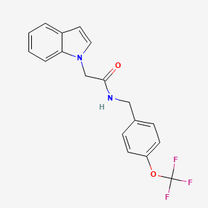 molecular formula C18H15F3N2O2 B2681342 2-(1H-indol-1-yl)-N-(4-(trifluoromethoxy)benzyl)acetamide CAS No. 1207019-62-2