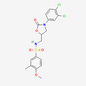 molecular formula C18H18Cl2N2O5S B2681343 N-((3-(3,4-dichlorophenyl)-2-oxooxazolidin-5-yl)methyl)-4-methoxy-3-methylbenzenesulfonamide CAS No. 954652-45-0