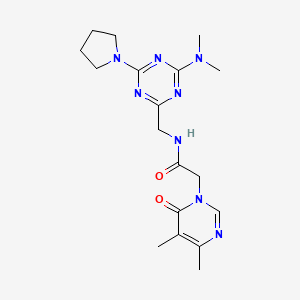 molecular formula C18H26N8O2 B2681370 2-(4,5-dimethyl-6-oxo-1,6-dihydropyrimidin-1-yl)-N-{[4-(dimethylamino)-6-(pyrrolidin-1-yl)-1,3,5-triazin-2-yl]methyl}acetamide CAS No. 2034357-58-7