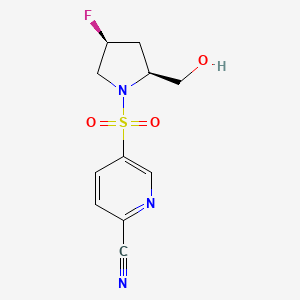 molecular formula C11H12FN3O3S B2681398 5-{[(2s,4s)-4-Fluoro-2-(hydroxymethyl)pyrrolidin-1-yl]sulfonyl}pyridine-2-carbonitrile CAS No. 2223382-31-6