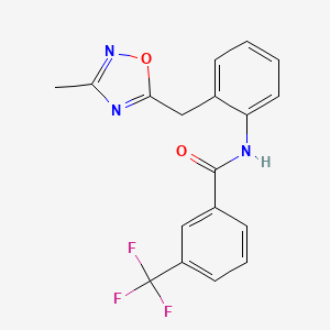 molecular formula C18H14F3N3O2 B2681444 N-(2-((3-methyl-1,2,4-oxadiazol-5-yl)methyl)phenyl)-3-(trifluoromethyl)benzamide CAS No. 1448064-65-0