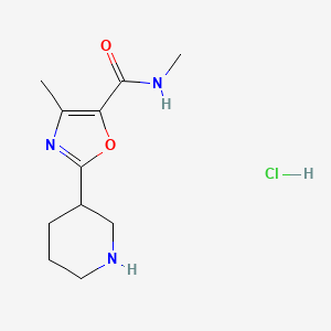 molecular formula C11H18ClN3O2 B2681488 N,4-Dimethyl-2-piperidin-3-yl-1,3-oxazole-5-carboxamide;hydrochloride CAS No. 2241128-87-8