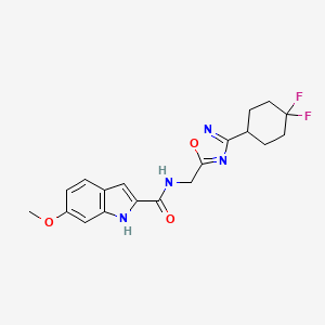 molecular formula C19H20F2N4O3 B2681489 N-((3-(4,4-difluorocyclohexyl)-1,2,4-oxadiazol-5-yl)methyl)-6-methoxy-1H-indole-2-carboxamide CAS No. 2034232-09-0