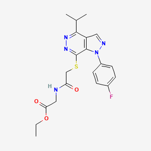 molecular formula C20H22FN5O3S B2681506 ethyl 2-(2-((1-(4-fluorophenyl)-4-isopropyl-1H-pyrazolo[3,4-d]pyridazin-7-yl)thio)acetamido)acetate CAS No. 1105203-17-5