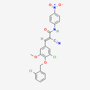 molecular formula C24H17Cl2N3O5 B2681561 (E)-3-[3-氯-4-[(2-氯苯基)甲氧基]-5-甲氧基苯基]-2-氰基-N-(4-硝基苯基)丙-2-烯酰胺 CAS No. 522604-16-6