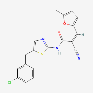 (Z)-N-(5-(3-chlorobenzyl)thiazol-2-yl)-2-cyano-3-(5-methylfuran-2-yl)acrylamide