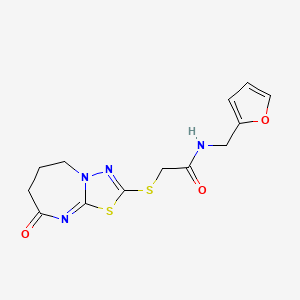 molecular formula C13H14N4O3S2 B2681581 N-(furan-2-ylmethyl)-2-((8-oxo-5,6,7,8-tetrahydro-[1,3,4]thiadiazolo[3,2-a][1,3]diazepin-2-yl)thio)acetamide CAS No. 497063-75-9