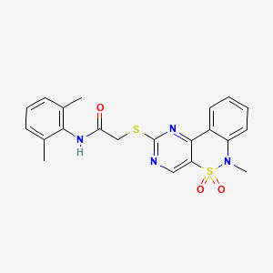 molecular formula C21H20N4O3S2 B2681587 N-(2,6-dimethylphenyl)-2-[(6-methyl-5,5-dioxido-6H-pyrimido[5,4-c][2,1]benzothiazin-2-yl)thio]acetamide CAS No. 895103-59-0