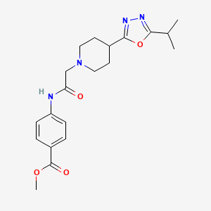 molecular formula C20H26N4O4 B2681593 Methyl 4-(2-(4-(5-isopropyl-1,3,4-oxadiazol-2-yl)piperidin-1-yl)acetamido)benzoate CAS No. 1251612-06-2