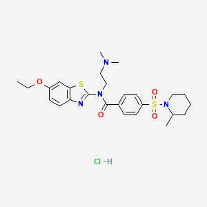 molecular formula C26H35ClN4O4S2 B2681609 N-(2-(dimethylamino)ethyl)-N-(6-ethoxybenzo[d]thiazol-2-yl)-4-((2-methylpiperidin-1-yl)sulfonyl)benzamide hydrochloride CAS No. 1322220-60-9
