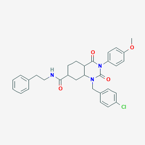 molecular formula C31H26ClN3O4 B2681635 1-[(4-chlorophenyl)methyl]-3-(4-methoxyphenyl)-2,4-dioxo-N-(2-phenylethyl)-1,2,3,4-tetrahydroquinazoline-7-carboxamide CAS No. 901723-91-9
