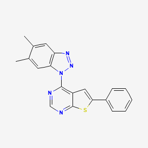 molecular formula C20H15N5S B2681642 5,6-dimethyl-1-{6-phenylthieno[2,3-d]pyrimidin-4-yl}-1H-1,2,3-benzotriazole CAS No. 380454-95-5