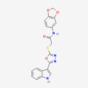molecular formula C19H14N4O4S B2681644 N-(2H-1,3-benzodioxol-5-yl)-2-{[5-(1H-indol-3-yl)-1,3,4-oxadiazol-2-yl]sulfanyl}acetamide CAS No. 380451-75-2