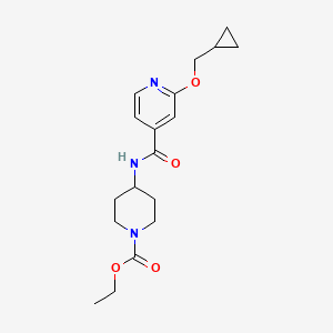 molecular formula C18H25N3O4 B2681661 Ethyl 4-(2-(cyclopropylmethoxy)isonicotinamido)piperidine-1-carboxylate CAS No. 2034244-79-4