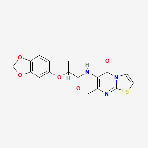molecular formula C17H15N3O5S B2681728 2-(2H-1,3-benzodioxol-5-yloxy)-N-{7-methyl-5-oxo-5H-[1,3]thiazolo[3,2-a]pyrimidin-6-yl}propanamide CAS No. 1060284-80-1