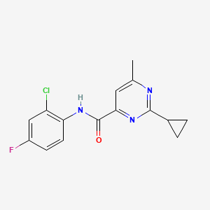 molecular formula C15H13ClFN3O B2681952 N-(2-chloro-4-fluorophenyl)-2-cyclopropyl-6-methylpyrimidine-4-carboxamide CAS No. 2415603-84-6