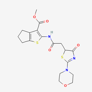 molecular formula C18H21N3O5S2 B2681966 methyl 2-(2-(2-morpholino-4-oxo-4,5-dihydrothiazol-5-yl)acetamido)-5,6-dihydro-4H-cyclopenta[b]thiophene-3-carboxylate CAS No. 1010934-18-5