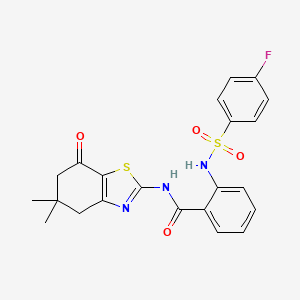 molecular formula C22H20FN3O4S2 B2682029 N-(5,5-dimethyl-7-oxo-4,5,6,7-tetrahydro-1,3-benzothiazol-2-yl)-2-(4-fluorobenzenesulfonamido)benzamide CAS No. 898440-51-2