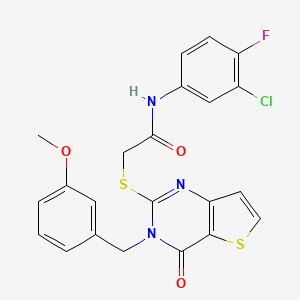 molecular formula C22H17ClFN3O3S2 B2682054 N-(3-chloro-4-fluorophenyl)-2-({3-[(3-methoxyphenyl)methyl]-4-oxo-3H,4H-thieno[3,2-d]pyrimidin-2-yl}sulfanyl)acetamide CAS No. 1252923-75-3