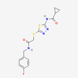 molecular formula C15H15FN4O2S2 B2682055 N-{5-[({[(4-fluorophenyl)methyl]carbamoyl}methyl)sulfanyl]-1,3,4-thiadiazol-2-yl}cyclopropanecarboxamide CAS No. 893332-01-9
