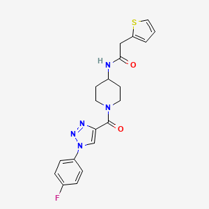 molecular formula C20H20FN5O2S B2682076 N-(1-(1-(4-fluorophenyl)-1H-1,2,3-triazole-4-carbonyl)piperidin-4-yl)-2-(thiophen-2-yl)acetamide CAS No. 1251696-00-0