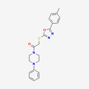 molecular formula C21H22N4O2S B2682149 Piperazine, 1-[[[5-(4-methylphenyl)-1,3,4-oxadiazol-2-yl]thio]acetyl]-4-phenyl- (9CI) CAS No. 604760-51-2