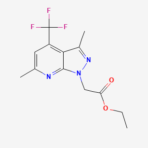 molecular formula C13H14F3N3O2 B2682203 Ethyl 2-(3,6-dimethyl-4-(trifluoromethyl)-1H-pyrazolo[3,4-b]pyridin-1-yl)acetate CAS No. 1011370-71-0