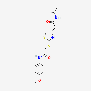 molecular formula C17H21N3O3S2 B2682217 N-isopropyl-2-(2-((2-((4-methoxyphenyl)amino)-2-oxoethyl)thio)thiazol-4-yl)acetamide CAS No. 942000-38-6