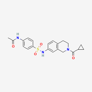 molecular formula C21H23N3O4S B2682294 N-(4-(N-(2-(cyclopropanecarbonyl)-1,2,3,4-tetrahydroisoquinolin-7-yl)sulfamoyl)phenyl)acetamide CAS No. 955712-98-8